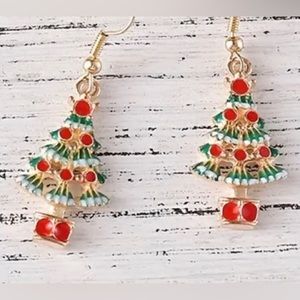 Christmas Earrings Christmas Tree Holly Jolly Festive Enamel Design